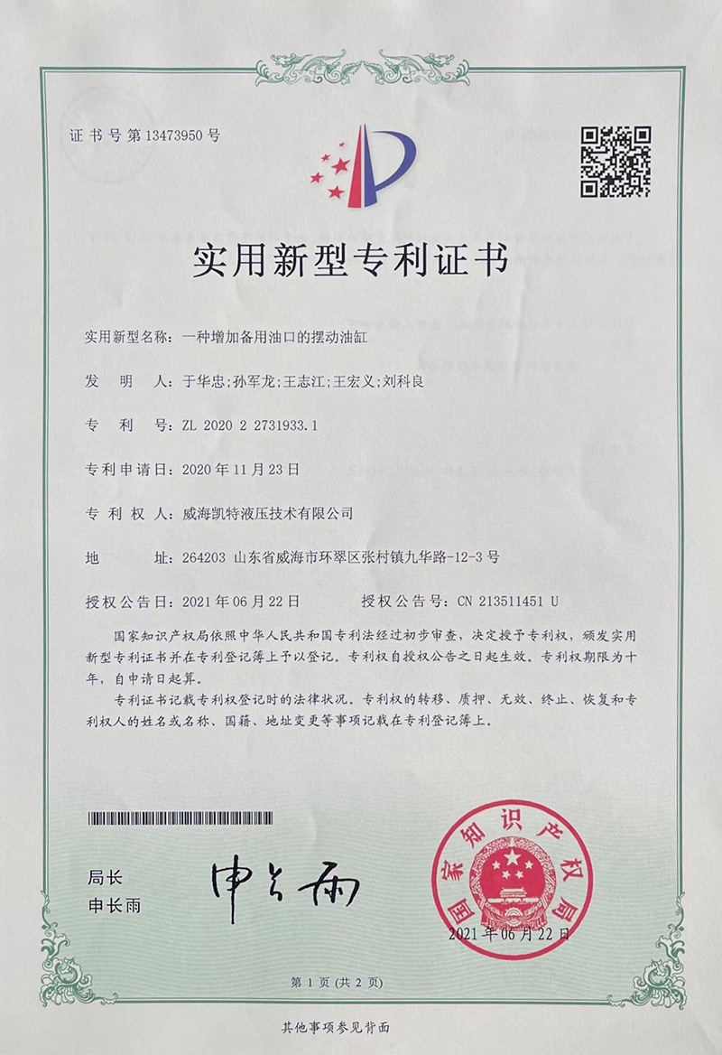 一種帶備用油口的擺動油缸-實用新型專利